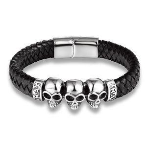 MKENDN Fashion Braided Leather Bracelets Skull Bracelet Punk Wrap Bracelet Stainless Steel Magnetic Buckle Fashion Bangles